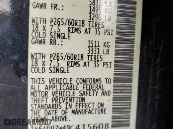 ✅ 2009 Nissan Frontier SE • VIN: 1N6AD07W49C415608 • Lot: 80577845. Listed on Copart with 196,399 mi. Free auction sales archive from the USA and detailed vehicle history report at DreamBid. Image 12.