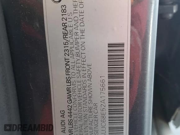 ✅ 2002 Audi A4 1.8T • VIN: WAUJC68E52A175661 • Lot: 64079985. Listed on Copart with 153,842 mi. Free auction sales archive from the USA and detailed vehicle history report at DreamBid. Image 12.