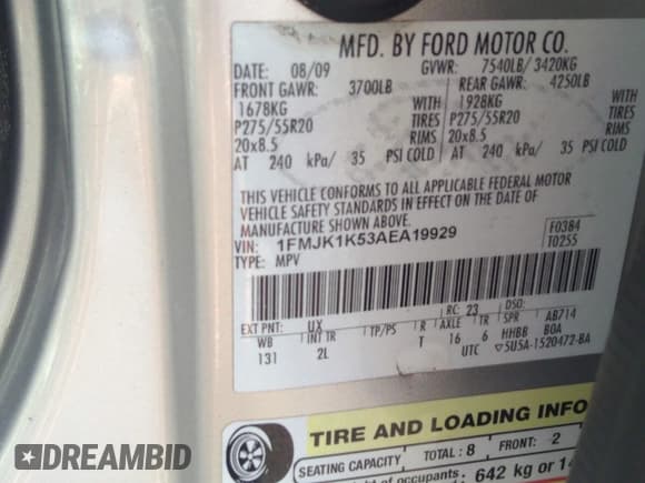 ✅ 2010 Ford Expedition Max Limited • VIN: 1FMJK1K53AEA19929 • Лот: 42483908. Опубликован ранее на IAAI с пробегом 260 943 миль. Бесплатный доступ к архиву аукционных продаж из США и подробный отчёт об истории автомобиля на DreamBid. Изображение 9.