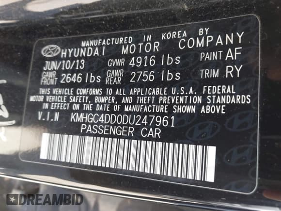 ✅ 2013 Hyundai Genesis 3.8L • VIN: KMHGC4DD0DU247961 • Lot: 43674155. Listed on IAAI with 348,465 mi. Free auction sales archive from the USA and detailed vehicle history report at DreamBid. Image 9.