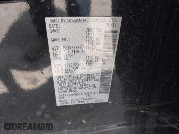 ✅ 2013 Nissan Pathfinder SL • VIN: 5N1AR2MM3DC690295 • Lot: 42783096. Listed on IAAI with 147,260 mi. Free auction sales archive from the USA and detailed vehicle history report at DreamBid. Image 9.