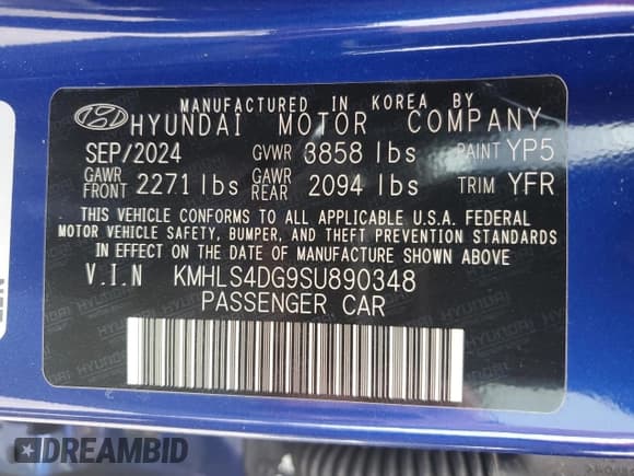 ✅ 2025 Hyundai Elantra SEL Convenience • VIN: KMHLS4DG9SU890348 • Lot: 81773765. Listed on Copart with 12,472 mi. Free auction sales archive from the USA and detailed vehicle history report at DreamBid. Image 12.