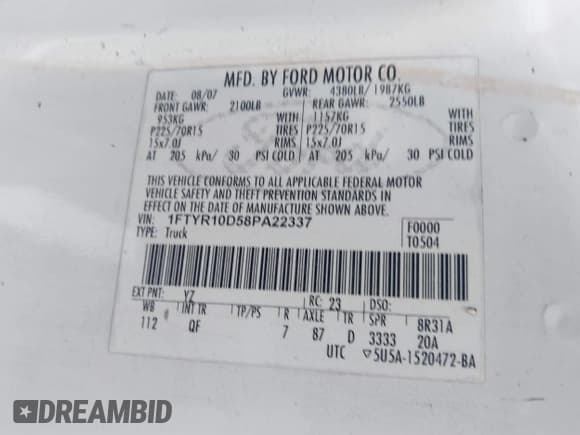 ✅ 2008 Ford Ranger XL • VIN: 1FTYR10D58PA22337 • Lot: 42533212. Listed on IAAI with 295,430 mi. Free auction sales archive from the USA and detailed vehicle history report at DreamBid. Image 9.