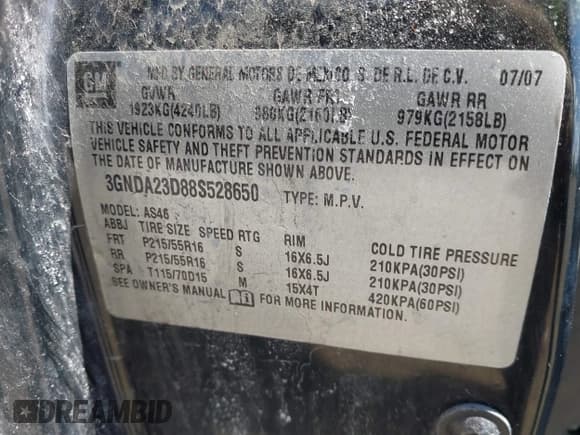 ✅ 2008 Chevrolet HHR LT • VIN: 3GNDA23D88S528650 • Lot: 41802880. Listed on IAAI with 264,863 mi. Free auction sales archive from the USA and detailed vehicle history report at DreamBid. Image 9.