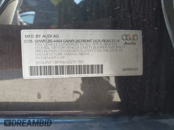 ✅ 2006 Audi A3 Premium • VIN: WAUNF78P46A029130 • Lot: 43599920. Listed on IAAI with Not provided. Free auction sales archive from the USA and detailed vehicle history report at DreamBid. Image 9.