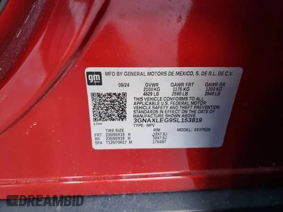 2025 Chevrolet Equinox FWD RS с VIN 3GNAXLEG9SL153819, выставлен на аукционе Copart как лот 52005975 с пробегом Не указан миль и На запчасти • Non repairable. История ставок и продаж доступна на DreamBid. Изображение 15.