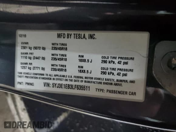 ✅ 2020 Tesla Model 3 Long Range • VIN: 5YJ3E1EB3LF635511 • Lot: 49785905. Wystawiony na Copart z przebiegiem 123 066 mil. Bezpłatny archiwum sprzedaży aukcyjnych z USA i szczegółowy raport historii pojazdu na DreamBid. Zdjęcie 14.