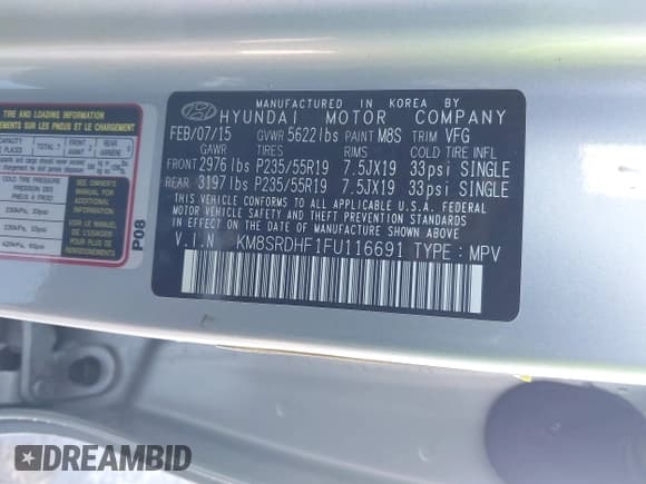 ✅ 2015 Hyundai Santa Fe Limited • VIN: KM8SRDHF1FU116691 • Лот: 43631175. Опубликован ранее на IAAI с пробегом 130 323 миль. Бесплатный доступ к архиву аукционных продаж из США и подробный отчёт об истории автомобиля на DreamBid. Изображение 9.