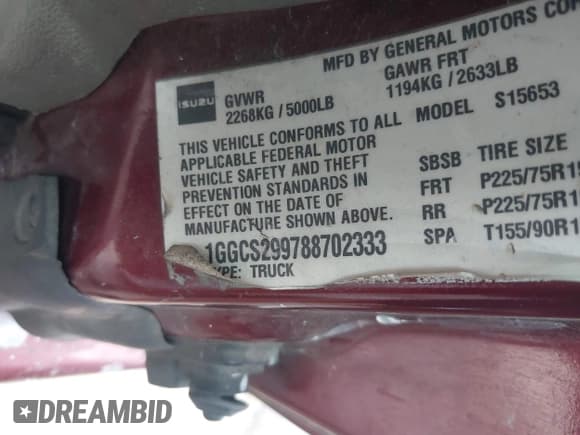 ✅ 2008 Isuzu i-Series S • VIN: 1GGCS299788702333 • Lot: 41437596. Wystawiony na IAAI z przebiegiem 255 002 mil. Bezpłatny archiwum sprzedaży aukcyjnych z USA i szczegółowy raport historii pojazdu na DreamBid. Zdjęcie 9.