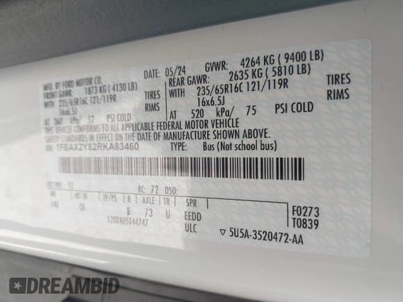 ✅ 2024 Ford Transit Passenger XL • VIN: 1FBAX2Y82RKA83460 • Лот: 41840551. Опубликован ранее на IAAI с пробегом 19 106 миль. Бесплатный доступ к архиву аукционных продаж из США и подробный отчёт об истории автомобиля на DreamBid. Изображение 9.