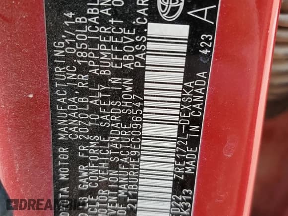 ✅ 2014 Toyota Corolla L • VIN: 2T1BURHE9EC096547 • Lot: 59318005. Listed on Copart with 206,178 mi. Free auction sales archive from the USA and detailed vehicle history report at DreamBid. Image 13.