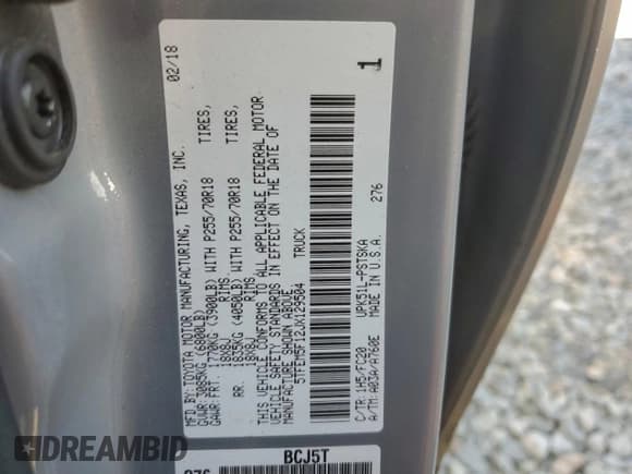 ✅ 2018 Toyota Tundra SR5 • VIN: 5TFEM5F12JX129504 • Лот: 92424235. Опубликован ранее на Copart с пробегом 61 189 миль. Бесплатный доступ к архиву аукционных продаж из США и подробный отчёт об истории автомобиля на DreamBid. Изображение 12.