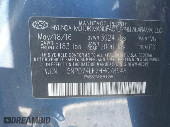 ✅ 2017 Hyundai Elantra SE • VIN: 5NPD74LF7HH078648 • Lot: 43030361. Listed on IAAI with 120,573 mi. Free auction sales archive from the USA and detailed vehicle history report at DreamBid. Image 9.