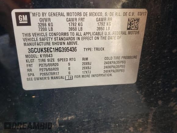 ✅ 2017 Chevrolet Silverado 1500 LTZ • VIN: 3GCUKSEC1HG395436 • Lot: 71699895. Listed on Copart with 202,900 mi. Free auction sales archive from the USA and detailed vehicle history report at DreamBid. Image 12.