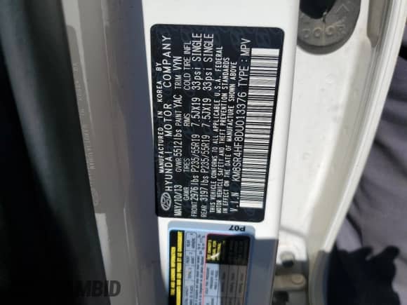 2013 Hyundai Santa Fe Limited с VIN KM8SR4HF8DU013376, выставлен на аукционе Copart как лот 86083165 с пробегом 178 065 миль миль и Чистый • Clean title. История ставок и продаж доступна на DreamBid. Изображение 13.