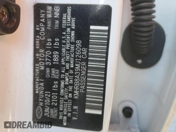 ✅ 2021 Hyundai Venue SE • VIN: KMHRB8A39MU126098 • Lot: 85870624. Listed on Copart with Not provided. Free auction sales archive from the USA and detailed vehicle history report at DreamBid. Image 14.