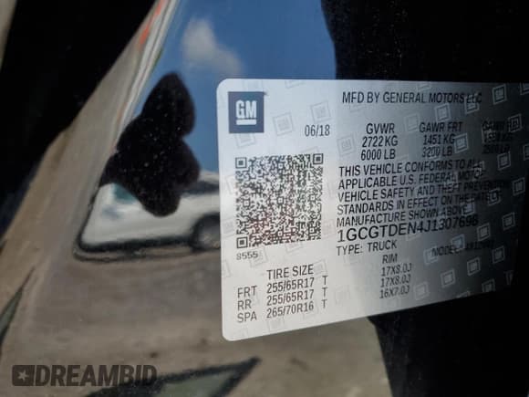 ✅ 2018 Chevrolet Colorado 4WD Z71 • VIN: 1GCGTDEN4J1307698 • Lot: 61918625. Listed on Copart with 101,400 mi. Free auction sales archive from the USA and detailed vehicle history report at DreamBid. Image 12.