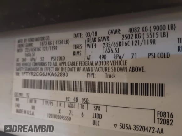 ✅ 2018 Ford Transit Cargo • VIN: 1FTYR2CG6JKA62893 • Лот: 43424850. Опубликован ранее на IAAI с пробегом 76 775 миль. Бесплатный доступ к архиву аукционных продаж из США и подробный отчёт об истории автомобиля на DreamBid. Изображение 9.