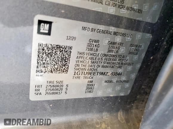 ✅ 2021 GMC Sierra 1500 AT4 • VIN: 1GTU9EET9MZ183844 • Лот: 80211985. Опубликован ранее на Copart с пробегом 86 980 миль. Бесплатный доступ к архиву аукционных продаж из США и подробный отчёт об истории автомобиля на DreamBid. Изображение 13.