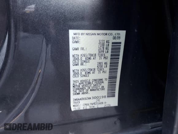 ✅ 2010 Nissan Titan LE • VIN: 1N6AA0ED2AN300198 • Lot: 85401215. Listed on Copart with 213,014 mi. Free auction sales archive from the USA and detailed vehicle history report at DreamBid. Image 12.