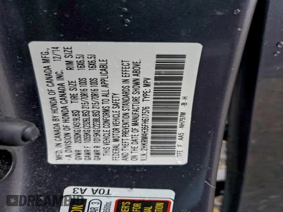 ✅ 2015 Honda CR-V LX • VIN: 2HKRM4H36FH617576 • Lot: 94724275. Listed on Copart with 92,775 mi. Free auction sales archive from the USA and detailed vehicle history report at DreamBid. Image 13.