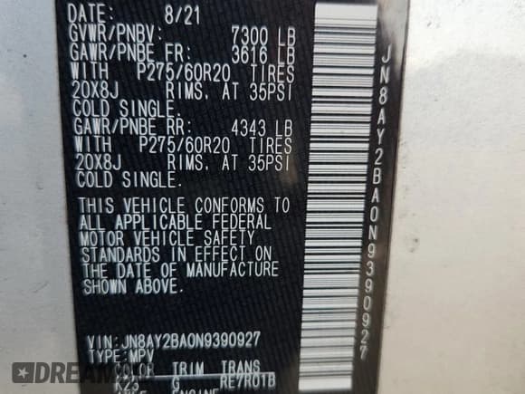 ✅ 2022 Nissan Armada SL • VIN: JN8AY2BA0N9390927 • Lot: 92286865. Listed on Copart with 79,190 mi. Free auction sales archive from the USA and detailed vehicle history report at DreamBid. Image 13.