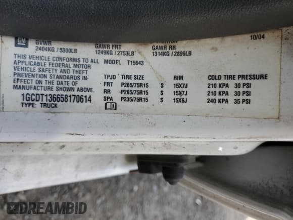 ✅ 2005 Chevrolet Colorado 1SC LS Z85 • VIN: 1GCDT136658170614 • Лот: 61416645. Опубликован ранее на Copart с пробегом 211 182 миль. Бесплатный доступ к архиву аукционных продаж из США и подробный отчёт об истории автомобиля на DreamBid. Изображение 12.