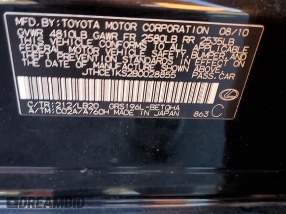 ✅ 2011 Lexus GS 350 • VIN: JTHCE1KS2B0028855 • Lot: 82677695. Wystawiony na Copart z przebiegiem 73 759 mil. Bezpłatny archiwum sprzedaży aukcyjnych z USA i szczegółowy raport historii pojazdu na DreamBid. Zdjęcie 12.