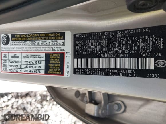 ✅ 2014 Toyota Avalon XLE Premium • VIN: 4T1BK1EB7EU119419 • Лот: 43302977. Опубликован ранее на IAAI с пробегом 60 145 миль. Бесплатный доступ к архиву аукционных продаж из США и подробный отчёт об истории автомобиля на DreamBid. Изображение 9.