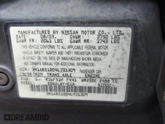 ✅ 2004 Nissan Sentra SE-R • VIN: 3N1AB51D04L731309 • Lot: 42479772. Wystawiony na IAAI z przebiegiem 169 624 mil. Bezpłatny archiwum sprzedaży aukcyjnych z USA i szczegółowy raport historii pojazdu na DreamBid. Zdjęcie 9.