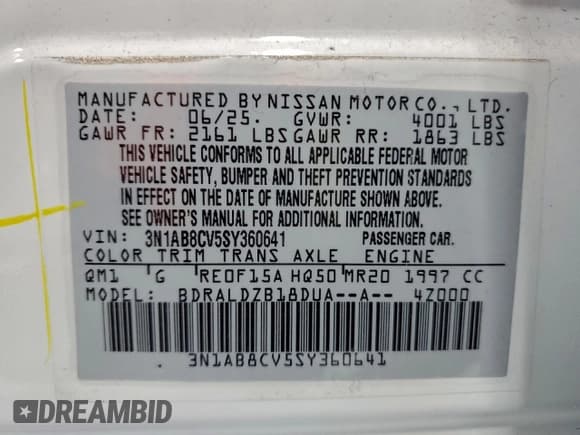 ✅ 2025 Nissan Sentra SV • VIN: 3N1AB8CV5SY360641 • Лот: 94235295. Опубликован ранее на Copart с пробегом 10 001 миль. Бесплатный доступ к архиву аукционных продаж из США и подробный отчёт об истории автомобиля на DreamBid. Изображение 12.