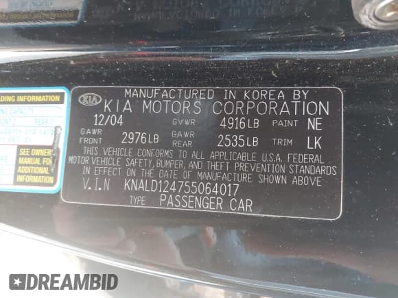 ✅ 2005 Kia Amanti • VIN: KNALD124755064017 • Lot: 42721503. Wystawiony na IAAI z przebiegiem 86 205 mil. Bezpłatny archiwum sprzedaży aukcyjnych z USA i szczegółowy raport historii pojazdu na DreamBid. Zdjęcie 9.