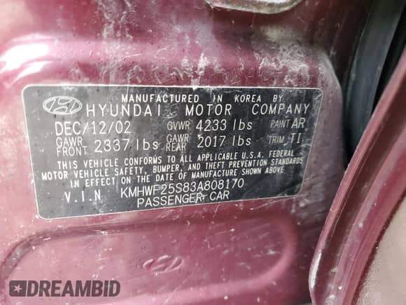 2003 Hyundai Sonata с VIN KMHWF25S83A808170, выставлен на аукционе Copart как лот 44300725 с пробегом 184 307 миль миль и Списание • Salvage title. История ставок и продаж доступна на DreamBid. Изображение 14.
