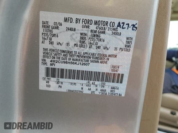 ✅ 2006 Mercury Mariner Hybrid • VIN: 4M2CU98H56KJ12607 • Lot: 51639875. Wystawiony na Copart z przebiegiem 136 352 mil. Bezpłatny archiwum sprzedaży aukcyjnych z USA i szczegółowy raport historii pojazdu na DreamBid. Zdjęcie 12.