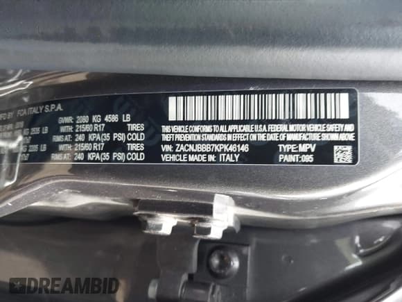 ✅ 2019 Jeep Renegade Altitude • VIN: ZACNJBBB7KPK46146 • Lot: 42457027. Listed on IAAI with 125,532 mi. Free auction sales archive from the USA and detailed vehicle history report at DreamBid. Image 9.