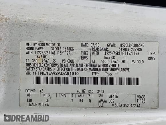 ✅ 2010 Ford Econoline Cargo Commercial • VIN: 1FTNE1EW2ADA91910 • Лот: 42424530. Опубликован ранее на IAAI с пробегом 186 898 миль. Бесплатный доступ к архиву аукционных продаж из США и подробный отчёт об истории автомобиля на DreamBid. Изображение 9.