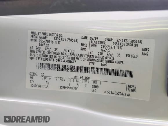 ✅ 2019 Ford Ranger XL • VIN: 1FTER1EH0KLA45957 • Lot: 43276588. Wystawiony na IAAI z przebiegiem 179 969 mil. Bezpłatny archiwum sprzedaży aukcyjnych z USA i szczegółowy raport historii pojazdu na DreamBid. Zdjęcie 9.