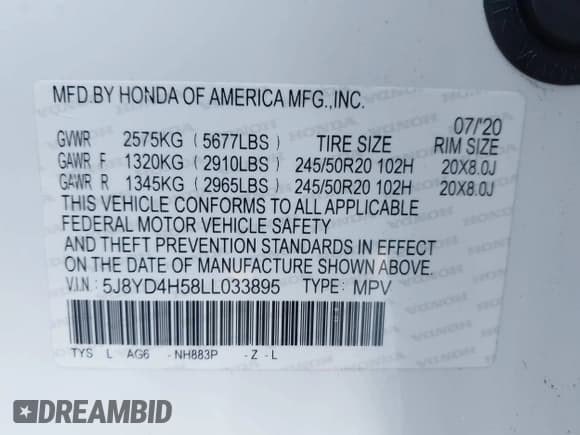 ✅ 2020 Acura MDX Technology • VIN: 5J8YD4H58LL033895 • Lot: 42276031. Listed on IAAI with 96,051 mi. Free auction sales archive from the USA and detailed vehicle history report at DreamBid. Image 9.