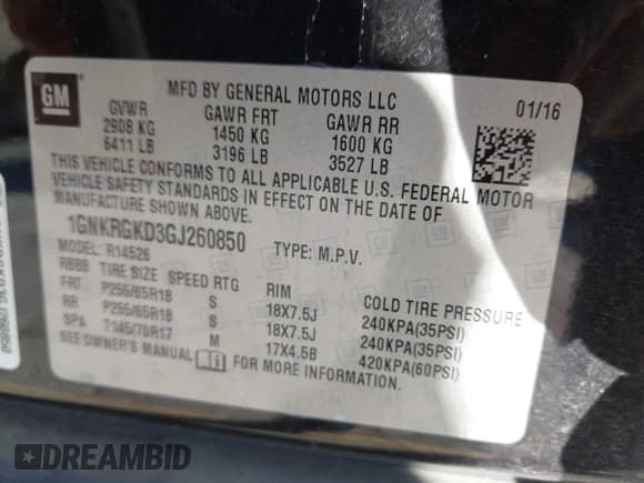 ✅ 2016 Chevrolet Traverse LT • VIN: 1GNKRGKD3GJ260850 • Lot: 43883216. Listed on IAAI with 163,435 mi. Free auction sales archive from the USA and detailed vehicle history report at DreamBid. Image 9.