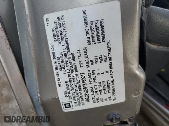 ✅ 2001 Chevrolet S-10 LS • VIN: 1GCCS19581K162217 • Лот: 79950614. Опубликован ранее на Copart с пробегом 200 950 миль. Бесплатный доступ к архиву аукционных продаж из США и подробный отчёт об истории автомобиля на DreamBid. Изображение 14.