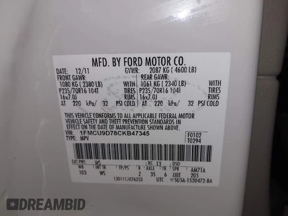 ✅ 2012 Ford Escape XLT • VIN: 1FMCU9D78CKB47345 • Лот: 42080963. Опубликован ранее на IAAI с пробегом 113 891 миль. Бесплатный доступ к архиву аукционных продаж из США и подробный отчёт об истории автомобиля на DreamBid. Изображение 9.