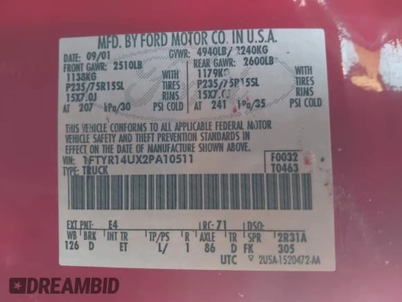 ✅ 2002 Ford Ranger XL • VIN: 1FTYR14UX2PA10511 • Лот: 43646314. Опубликован ранее на IAAI с пробегом 218 853 миль. Бесплатный доступ к архиву аукционных продаж из США и подробный отчёт об истории автомобиля на DreamBid. Изображение 9.