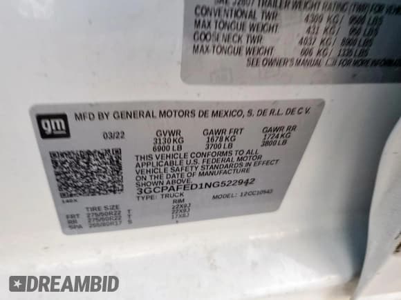 ✅ 2022 Chevrolet Silverado 1500 High Country • VIN: 3GCPAFED1NG522942 • Лот: 85318435. Опубликован ранее на Copart с пробегом 46 662 миль. Бесплатный доступ к архиву аукционных продаж из США и подробный отчёт об истории автомобиля на DreamBid. Изображение 12.