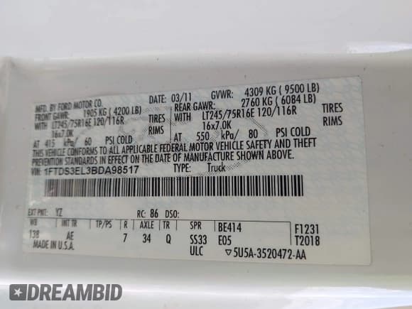 ✅ 2011 Ford Econoline Cargo Super Duty Commercial • VIN: 1FTDS3EL3BDA98517 • Lot: 43699195. Listed on IAAI with 99,602 mi. Free auction sales archive from the USA and detailed vehicle history report at DreamBid. Image 9.