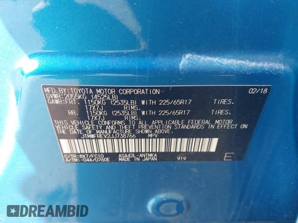 ✅ 2018 Toyota RAV4 XLE • VIN: JTMWFREV2JJ738766 • Lot: 43447810. Listed on IAAI with 87,770 mi. Free auction sales archive from the USA and detailed vehicle history report at DreamBid. Image 9.