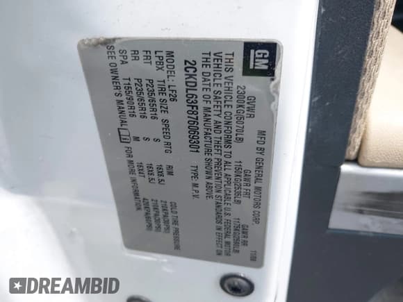 ✅ 2007 Pontiac Torrent • VIN: 2CKDL63F876069301 • Lot: 43156637. Wystawiony na IAAI z przebiegiem 256 143 mil. Bezpłatny archiwum sprzedaży aukcyjnych z USA i szczegółowy raport historii pojazdu na DreamBid. Zdjęcie 9.