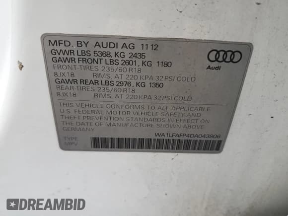 ✅ 2013 Audi Q5 Premium Plus • VIN: WA1LFAFP4DA043806 • Lot: 92462045. Wystawiony na Copart z przebiegiem 139 619 mil. Bezpłatny archiwum sprzedaży aukcyjnych z USA i szczegółowy raport historii pojazdu na DreamBid. Zdjęcie 13.