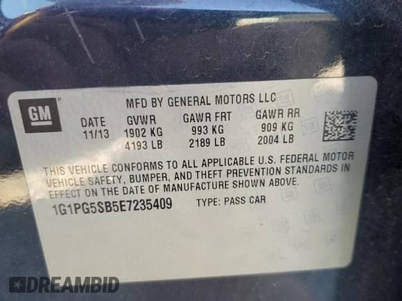 2014 Chevrolet Cruze LTZ с VIN 1G1PG5SB5E7235409, выставлен на аукционе Copart как лот 45367015 с пробегом 124 408 миль миль и Списание • Salvage title. История ставок и продаж доступна на DreamBid. Изображение 12.