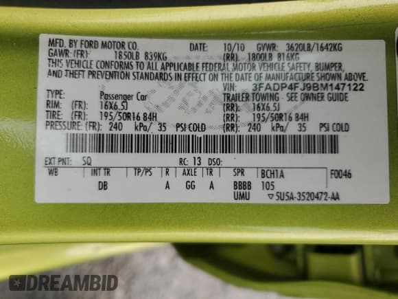 ✅ 2011 Ford Fiesta SES • VIN: 3FADP4FJ9BM147122 • Lot: 90666035. Wystawiony na Copart z przebiegiem 133 206 mil. Bezpłatny archiwum sprzedaży aukcyjnych z USA i szczegółowy raport historii pojazdu na DreamBid. Zdjęcie 13.