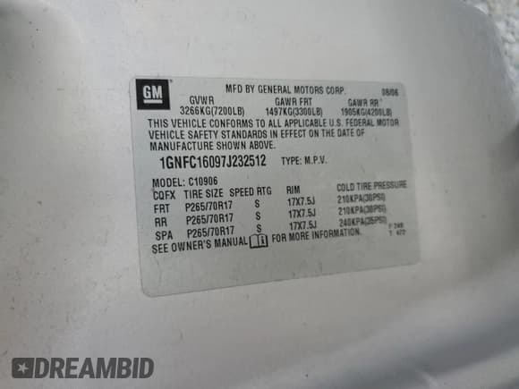 ✅ 2007 Chevrolet Suburban LT • VIN: 1GNFC16097J232512 • Lot: 75290024. Wystawiony na Copart z przebiegiem 464 681 mil. Bezpłatny archiwum sprzedaży aukcyjnych z USA i szczegółowy raport historii pojazdu na DreamBid. Zdjęcie 13.